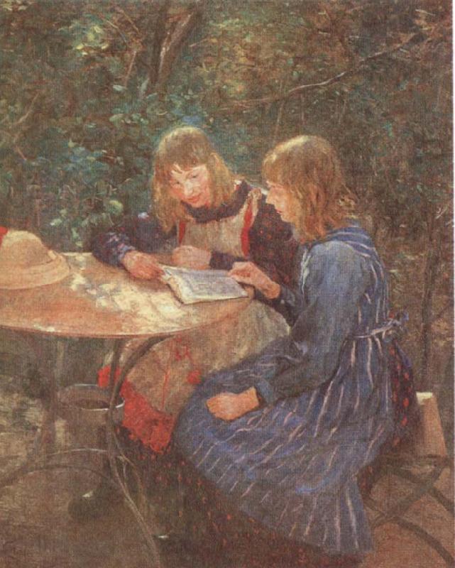 Fritz von Uhde Two daughters in the garden Germany oil painting art
